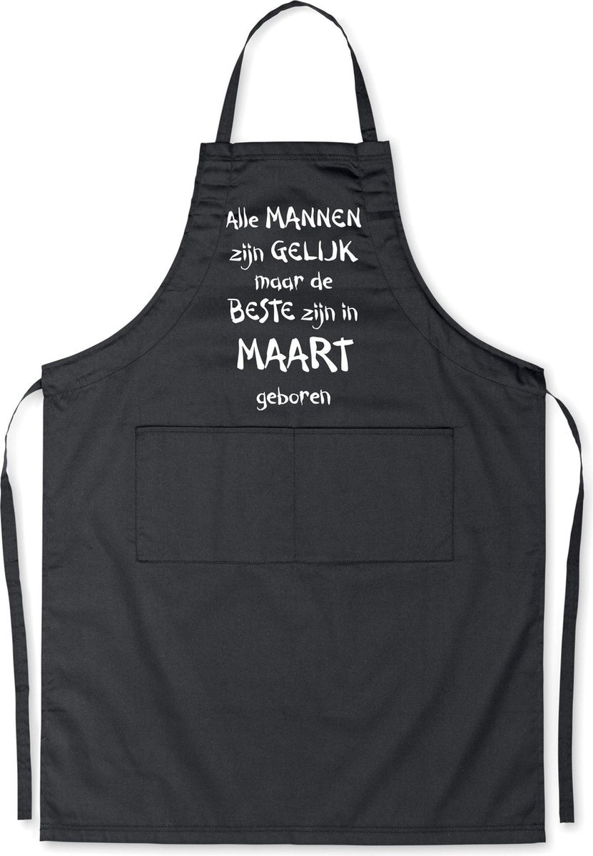 Mijncadeautje - Luxe schort - zwart - Alle mannen zijn gelijk - maart