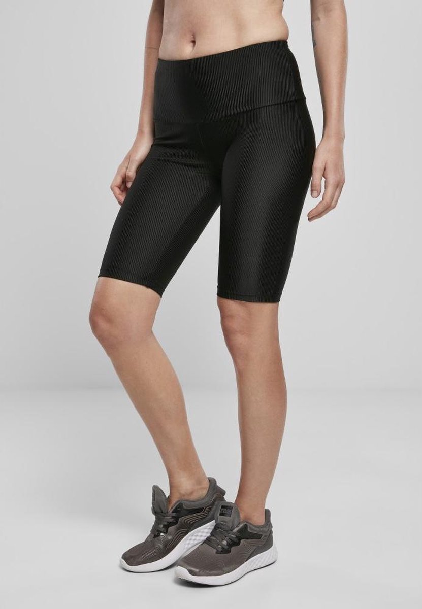 Urban Classics Korte cycle broek -3XL- High Waist Shiny Rib Zwart