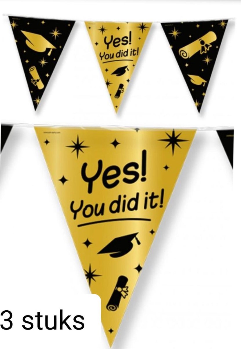 3 stuks Folie Vlaggenlijn Yes you did it ! 30 meter