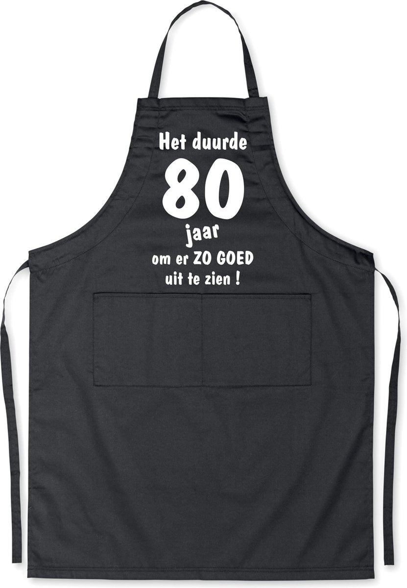 Mijncadeautje - Luxe Keukenschort - Het duurde 80 jaar - Unisex - Zwart - Leeftijd