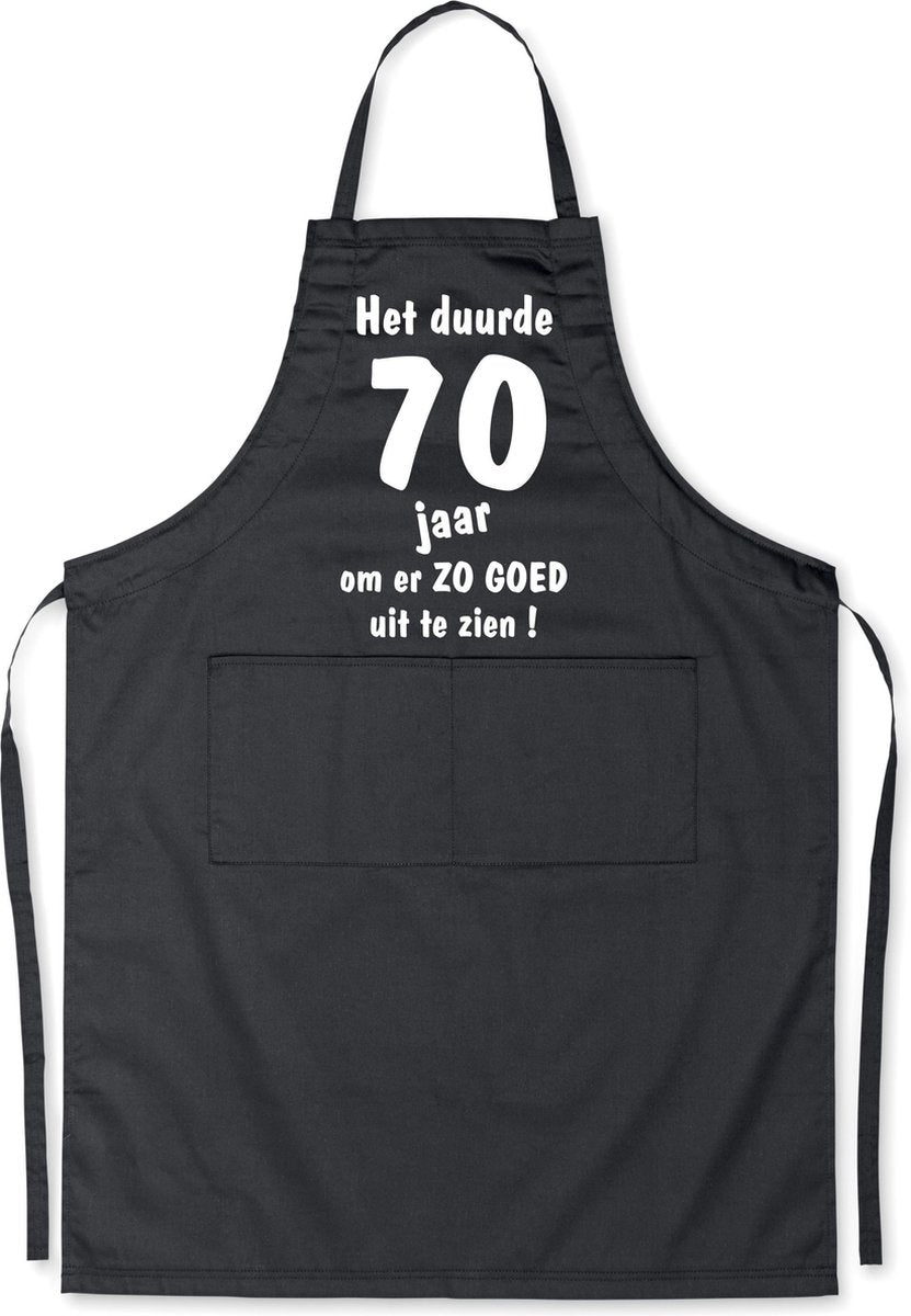 Mijncadeautje - Luxe Keukenschort - Het duurde 70 jaar - Unisex - Zwart - Leeftijd