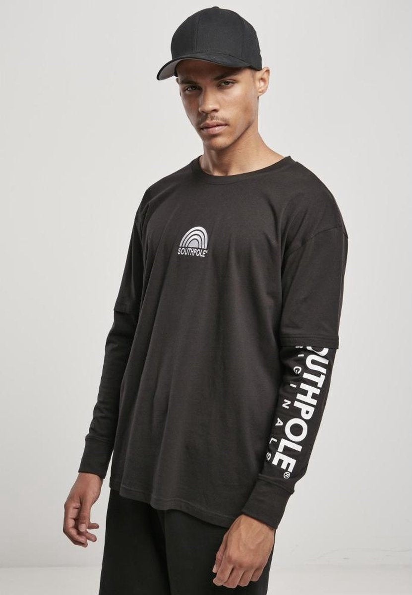 Southpole Heren Tshirt -L- Basic Double Sleeve Zwart