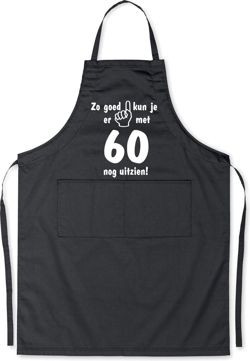 Mijncadeautje - Luxe Keukenschort - Zo goed kun je er uitzien 60 jaar - Unisex - Zwart - Leeftijd