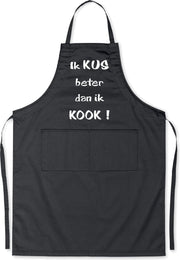 Mijncadeautje Schort -Ik kus beter dan ik kook - Mooie - grappige - leuke Keukenschort - Zwart