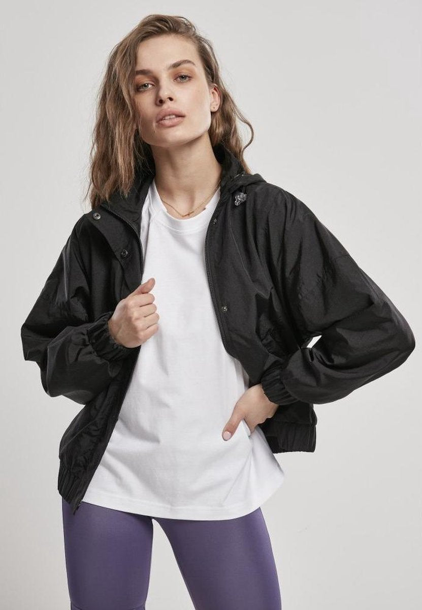 Urban Classics Trainings jacket -XS- Oversized Shiny Crinkle Nylon Zwart