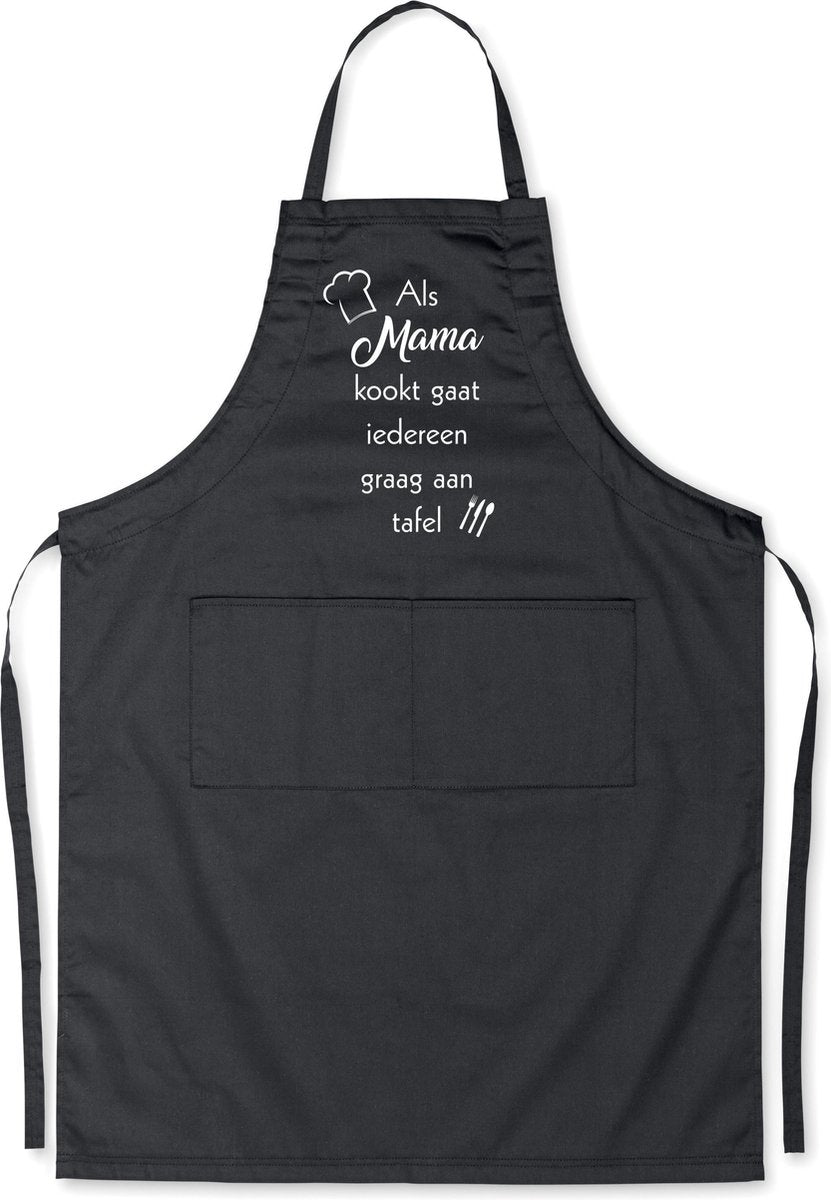 mijncadeautje - luxe schort - zwart - Als mama kookt