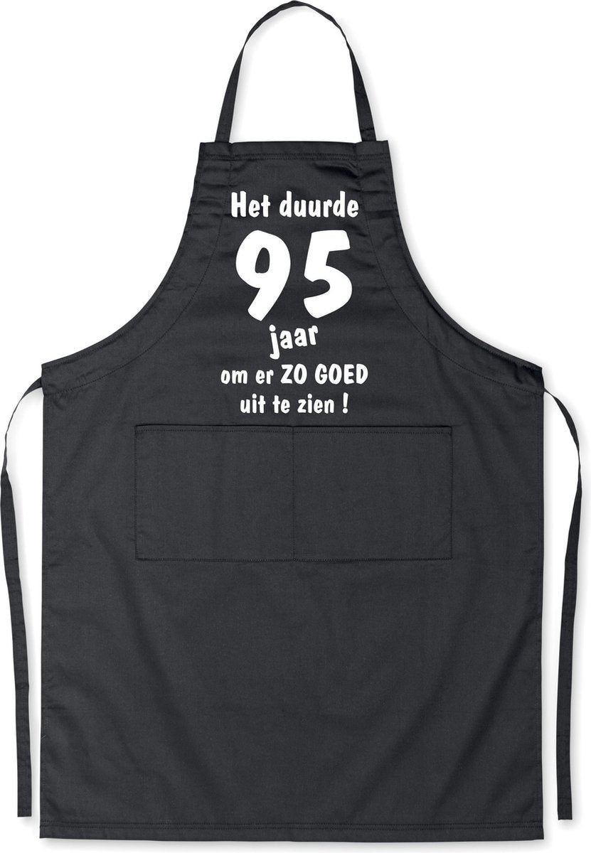 Mijncadeautje - Luxe Keukenschort - Het duurde 95 jaar - Unisex - Zwart - Leeftijd