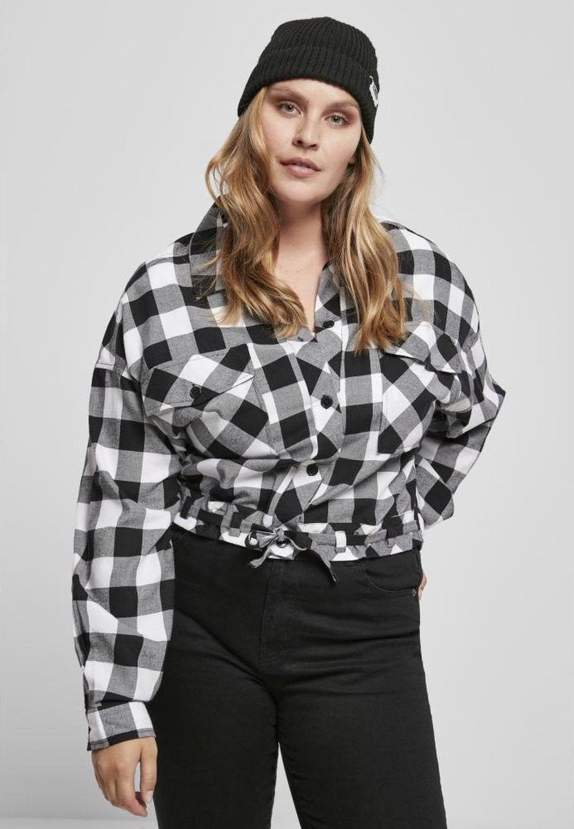 Urban Classics Blouse -XL- Short Oversized Check Zwart/Wit