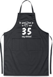 Mijncadeautje - Luxe Keukenschort - Zo goed kun je er uitzien 35 jaar - Unisex - Zwart - Leeftijd