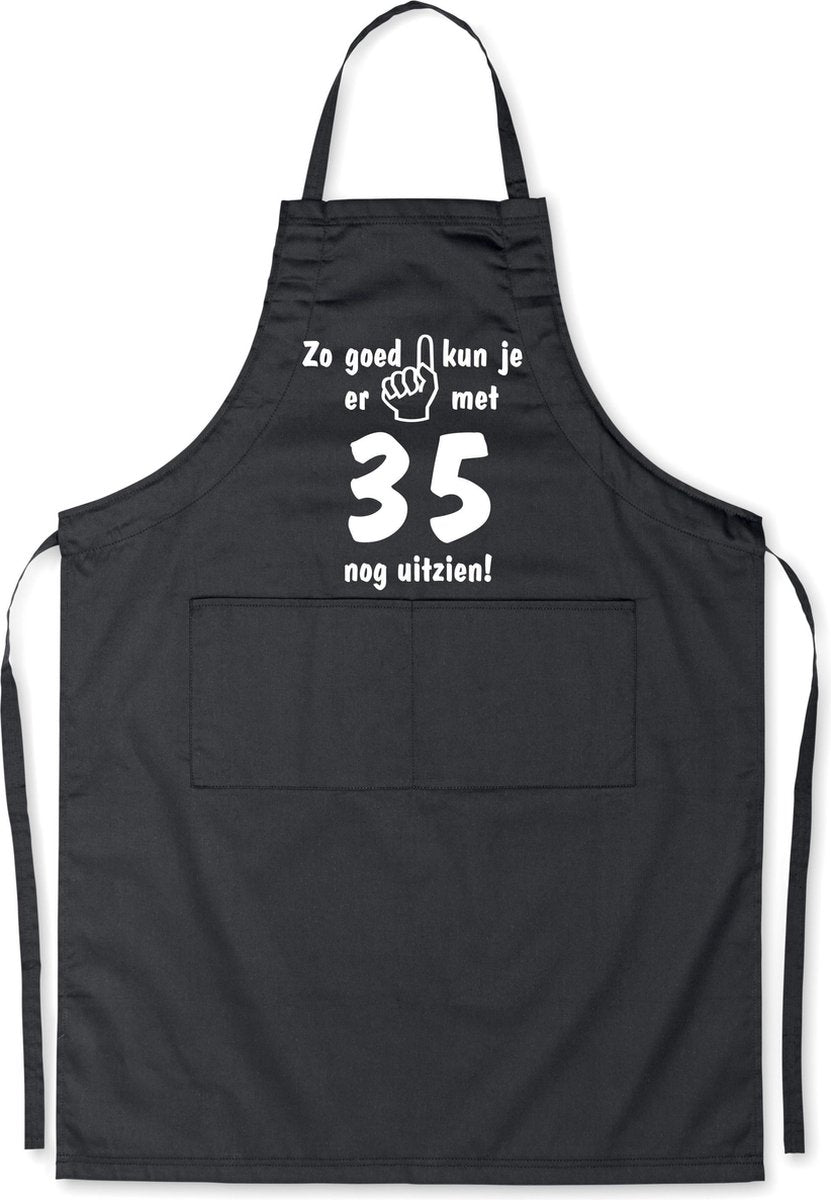 Mijncadeautje - Luxe Keukenschort - Zo goed kun je er uitzien 35 jaar - Unisex - Zwart - Leeftijd