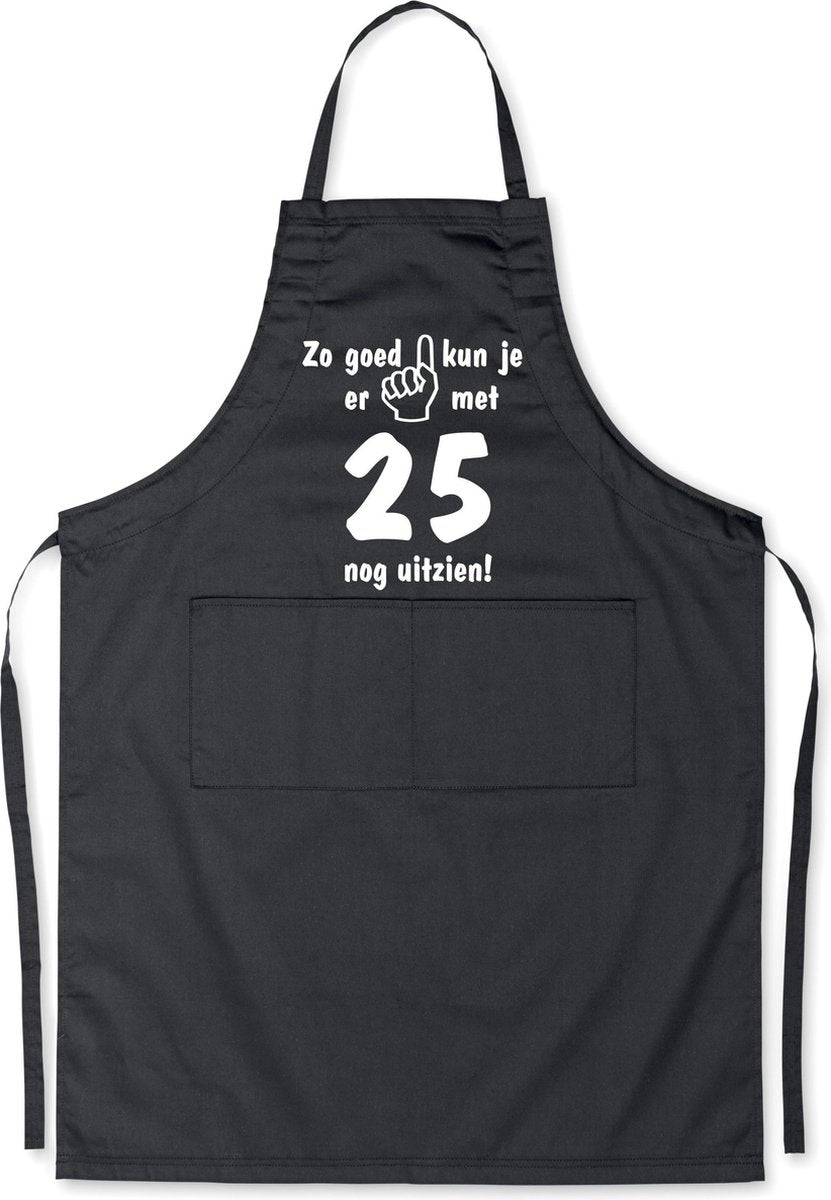 Mijncadeautje - Luxe Keukenschort - Zo goed kun je er uitzien 25 jaar - Unisex - Zwart - Leeftijd