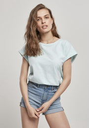 Urban Classics Dames Tshirt -L- Color Melange Extended Shoulder Blauw