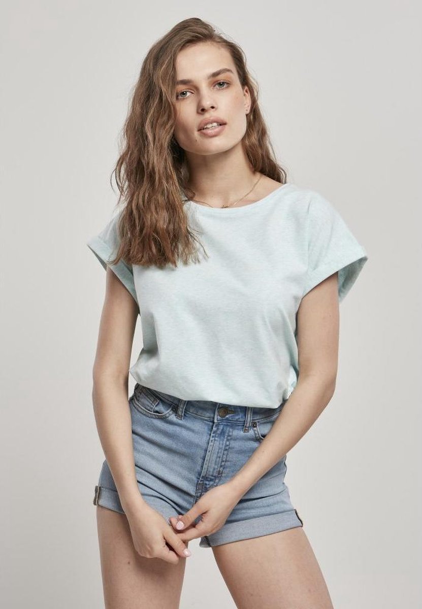Urban Classics Dames Tshirt -L- Color Melange Extended Shoulder Blauw