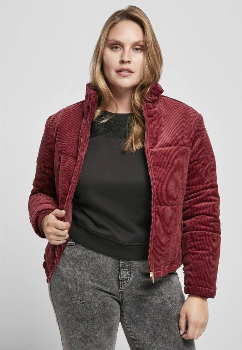 Urban Classics Puffer winterjas -4XL- Corduroy Bordeaux rood