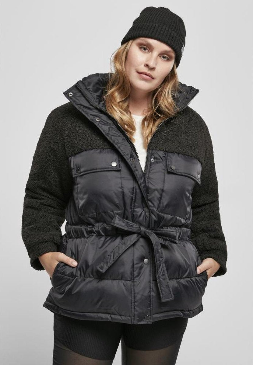 Urban Classics Puffer winterjas -M- Sherpa Mix Zwart