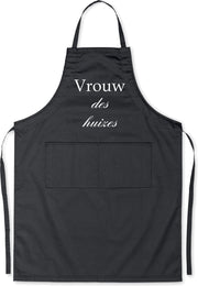 Vrouw des Huizes - Luxe Schort Keukenschort met tekst - Zwart