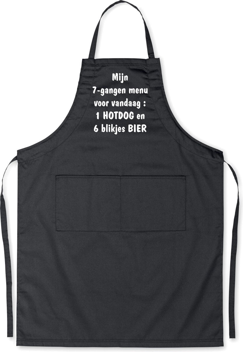 Mijn 7 gangen menu voor vandaag - Luxe Schort Keukenschort met tekst - Zwart