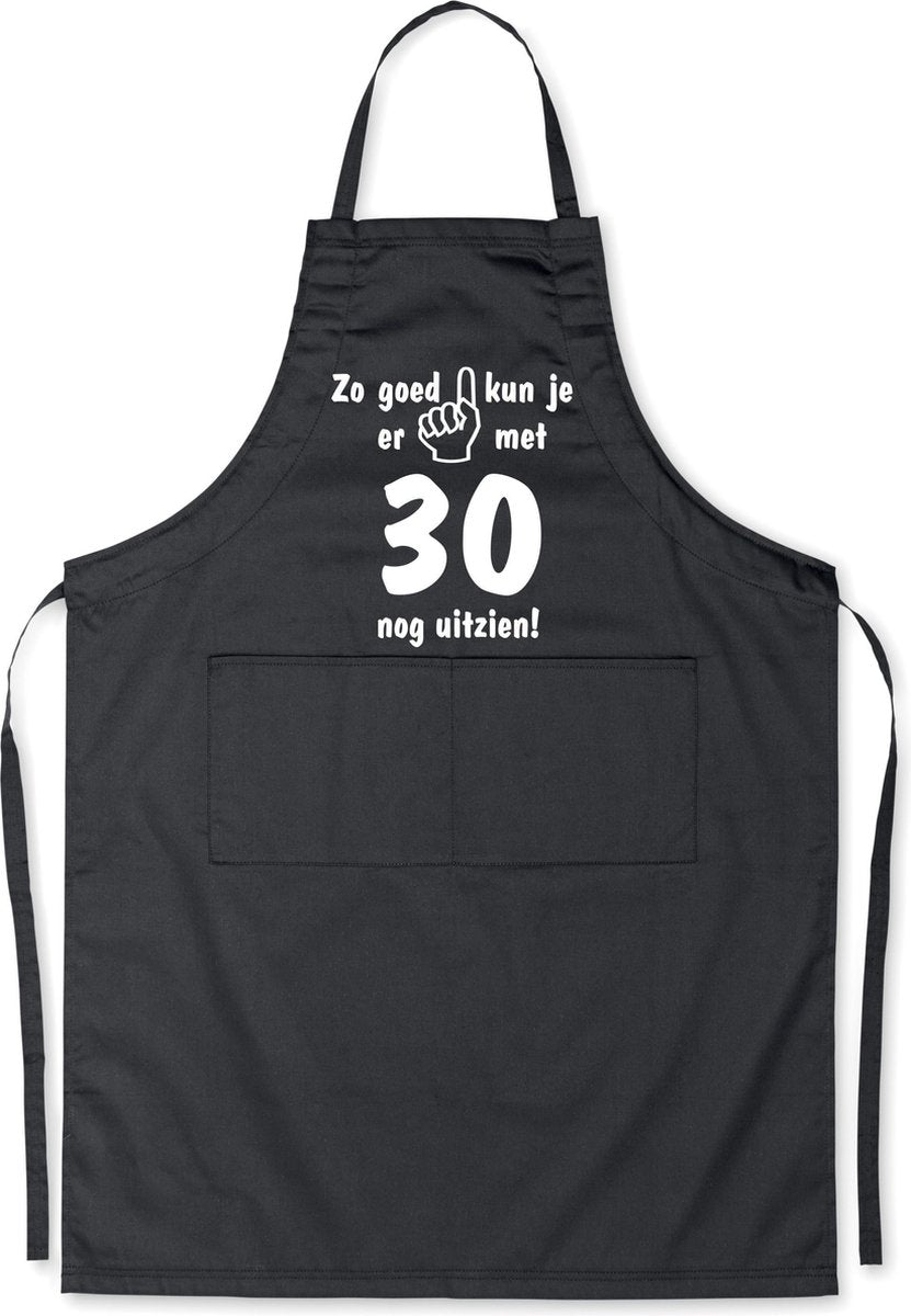 Mijncadeautje - Luxe Keukenschort - Zo goed kun je er uitzien 30 jaar - Unisex - Zwart - Leeftijd