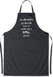 Mijncadeautje - Luxe schort - zwart - Alle vrouwen zijn gelijk - april