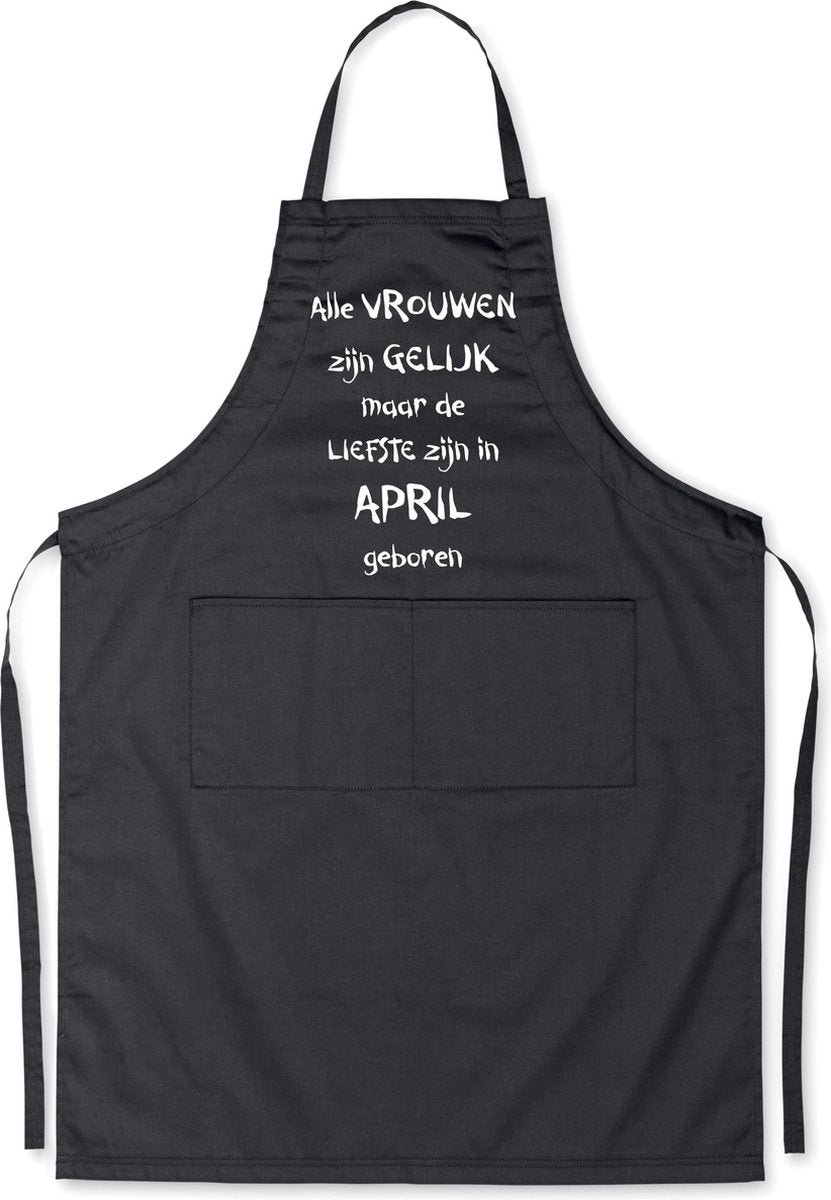 Mijncadeautje - Luxe schort - zwart - Alle vrouwen zijn gelijk - april