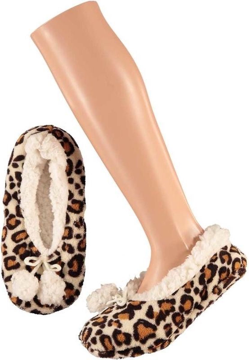 Dames ballerina pantoffels/sloffen luipaard bruin maat 37-39