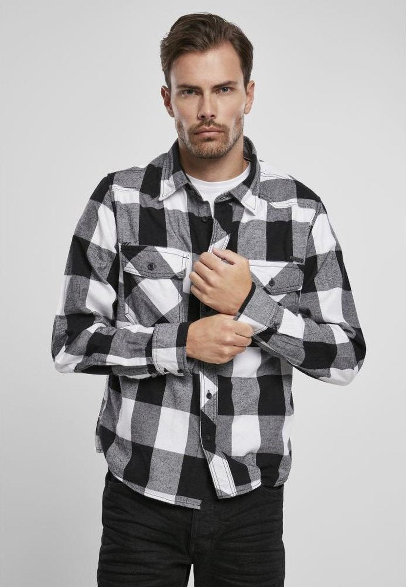 Brandit Checkshirt White-Black Overhemd Heren