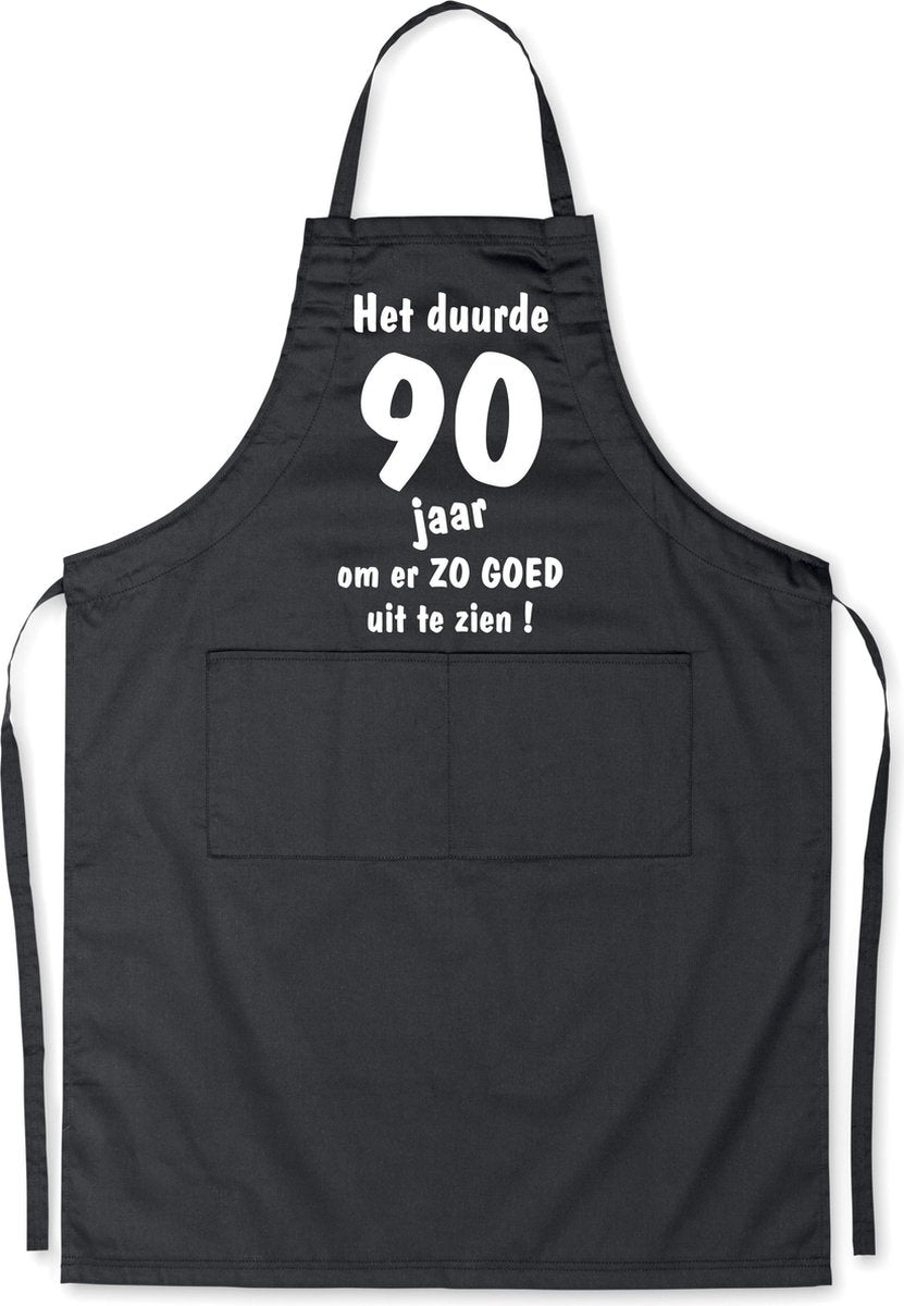 Mijncadeautje - Luxe Keukenschort - Het duurde 90 jaar - Unisex - Zwart - Leeftijd