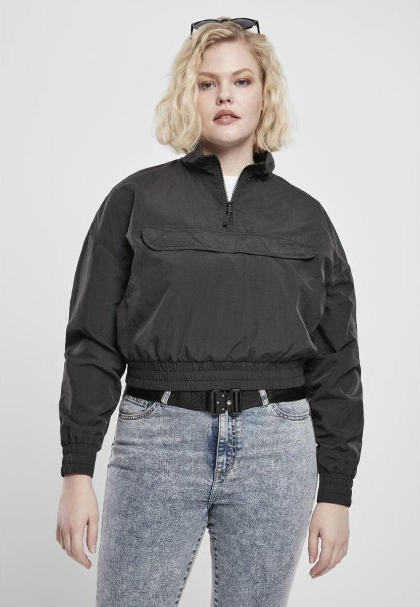 Urban Classics Pullover Jas -XL- Cropped Crinkle Nylon Zwart
