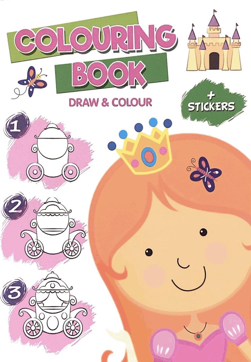 Colouring Book - Draw & Colour - Leer Prinsessen en kastelen tekenen - incl. stickers