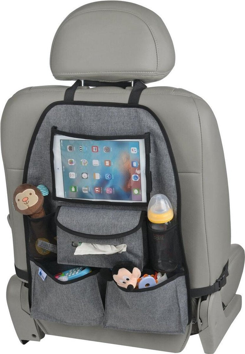 Auto organizer met tablethouder & tissuehouder - Autostoel organiser met tabletvak - iPad houder auto - Altabebe - Grijs