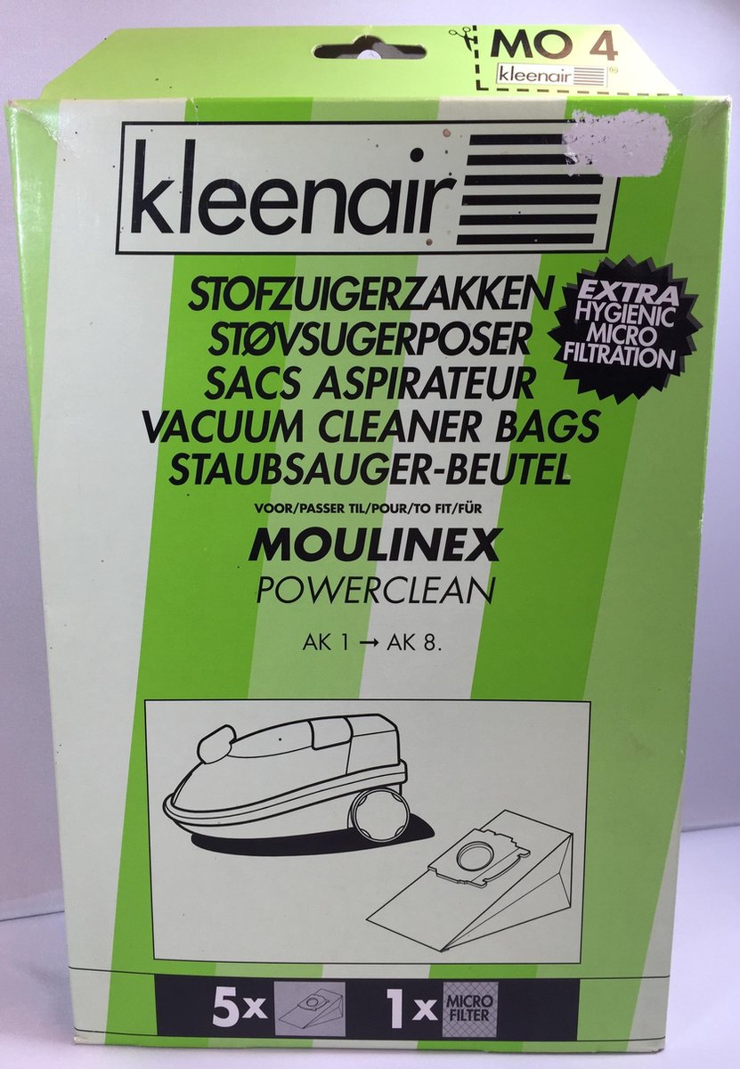 Kleenair MO4 stofzuigerzak papier + micro filter - Moulinex Powerclean stofzuigerzakken