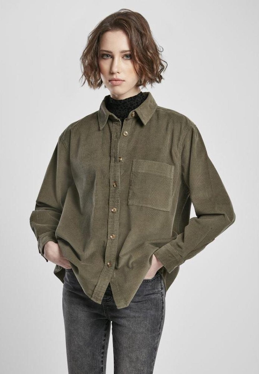 Urban Classics Blouse -4XL- Corduroy Oversized Groen