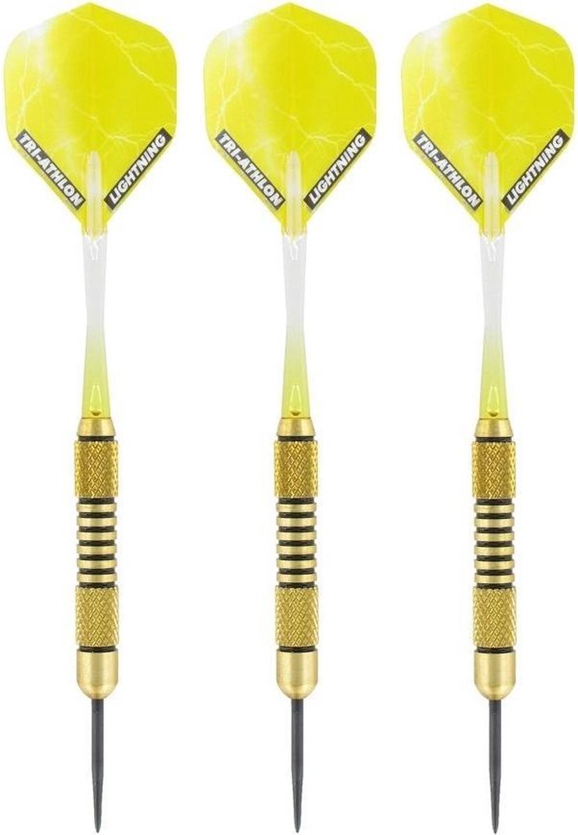 1x Set van 3 dartpijlen Speedy Yellow Brass 19 grams - Darten/darts sport artikelen pijltjes messing