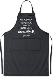 Mijncadeautje - Luxe schort - zwart - Alle mannen zijn gelijk - november