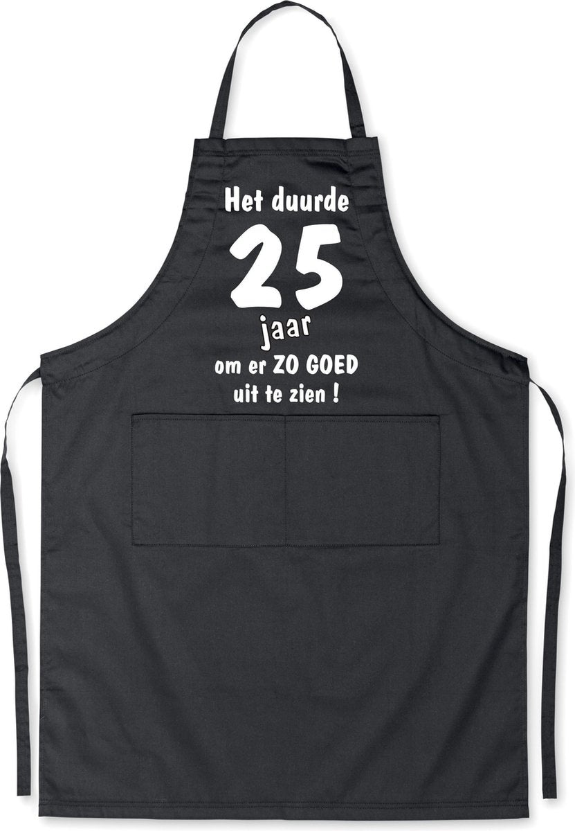 Mijncadeautje - Luxe Keukenschort - Het duurde 25 jaar - Unisex - Zwart - Leeftijd