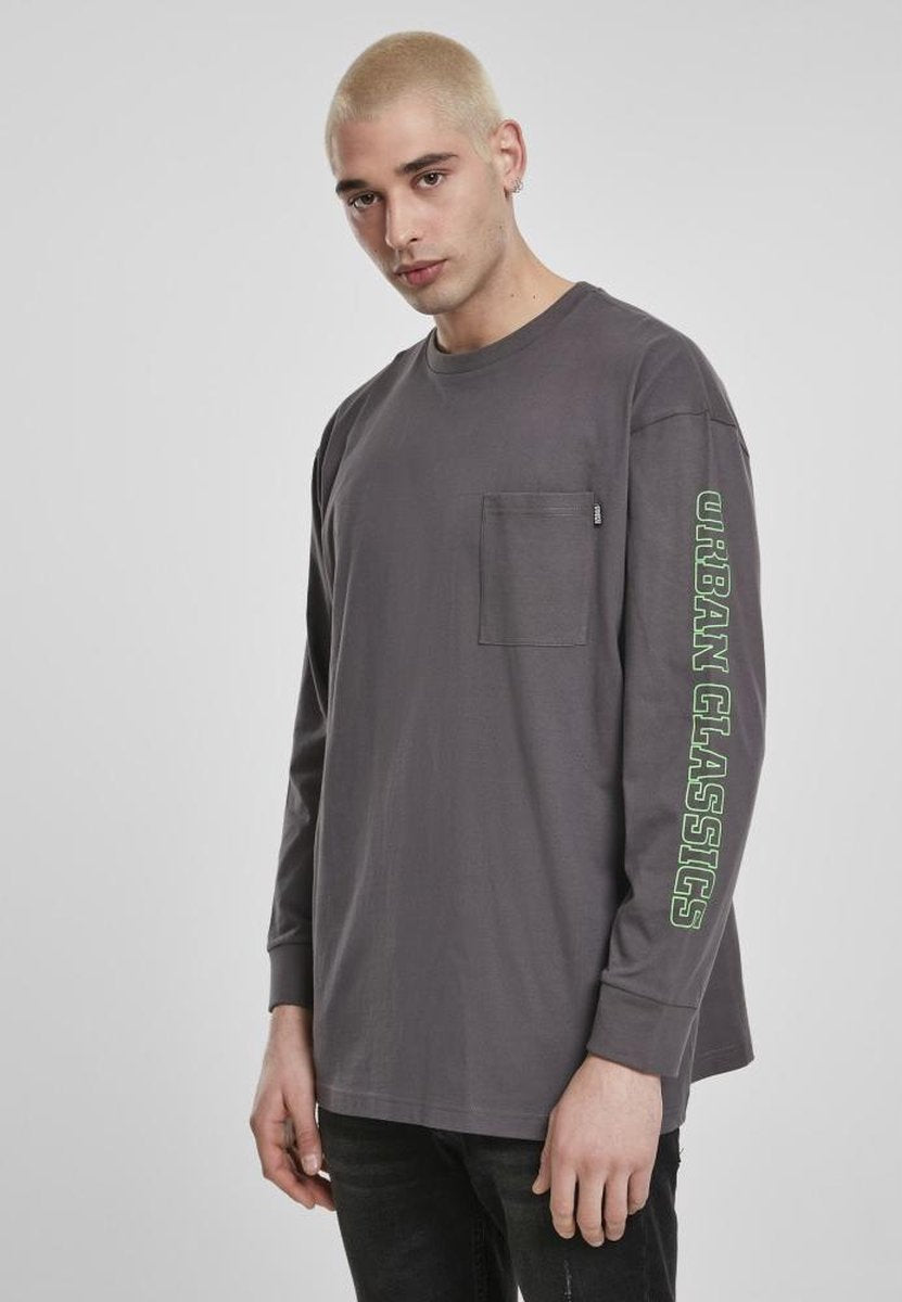 Urban Classics Longsleeve shirt -2XL- Neon Logo Boxy Pocket Grijs