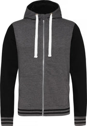 Awdis Gewoon Hoods Volwassenen Unisex Urban Varsity Full Zip Hoodie (Houtskool/Jet zwart)