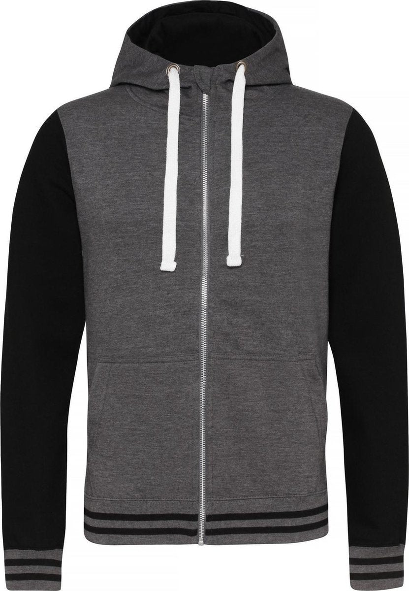 Awdis Gewoon Hoods Volwassenen Unisex Urban Varsity Full Zip Hoodie (Houtskool/Jet zwart)
