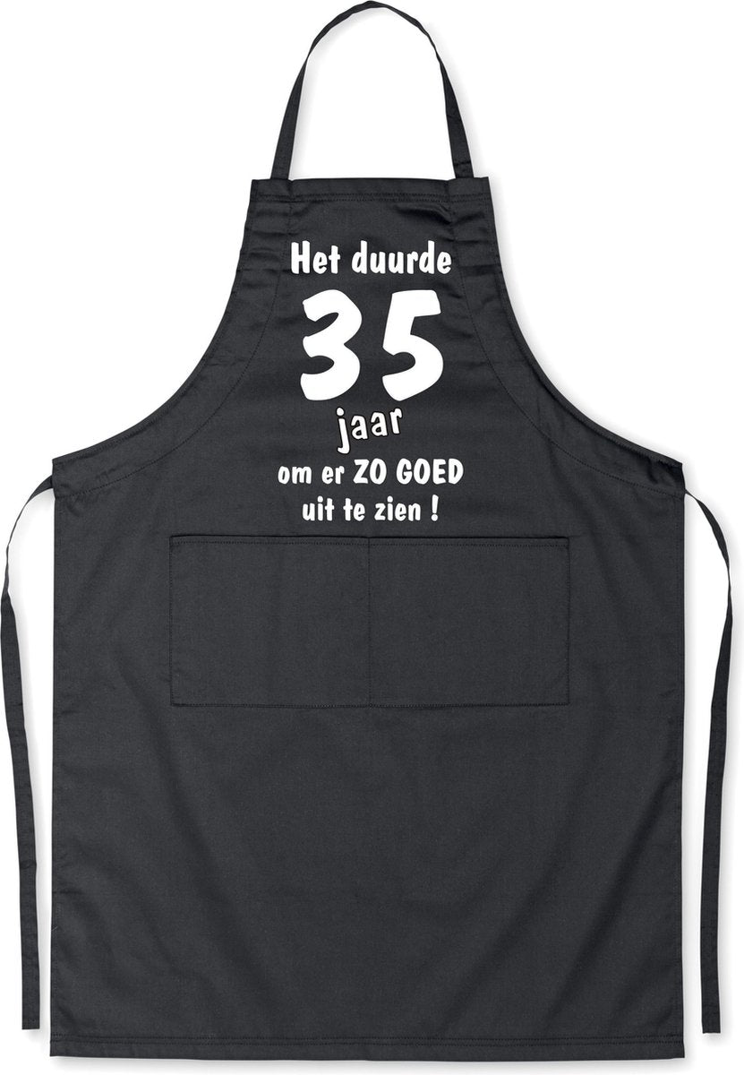 Mijncadeautje - Luxe Keukenschort - Het duurde 35 jaar - Unisex - Zwart - Leeftijd
