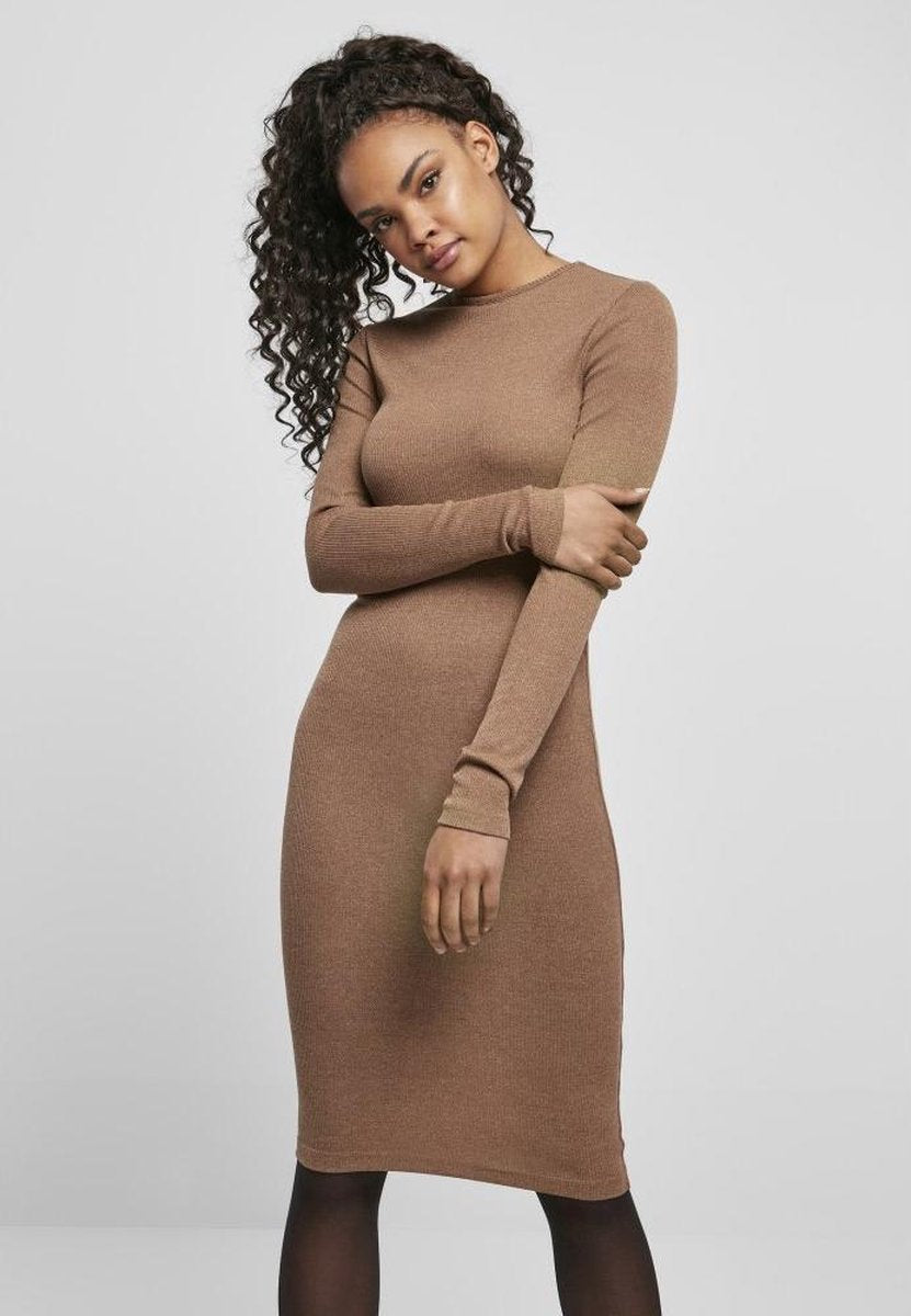 Urban Classics Lange jurk -L- Rib Beige/Groen