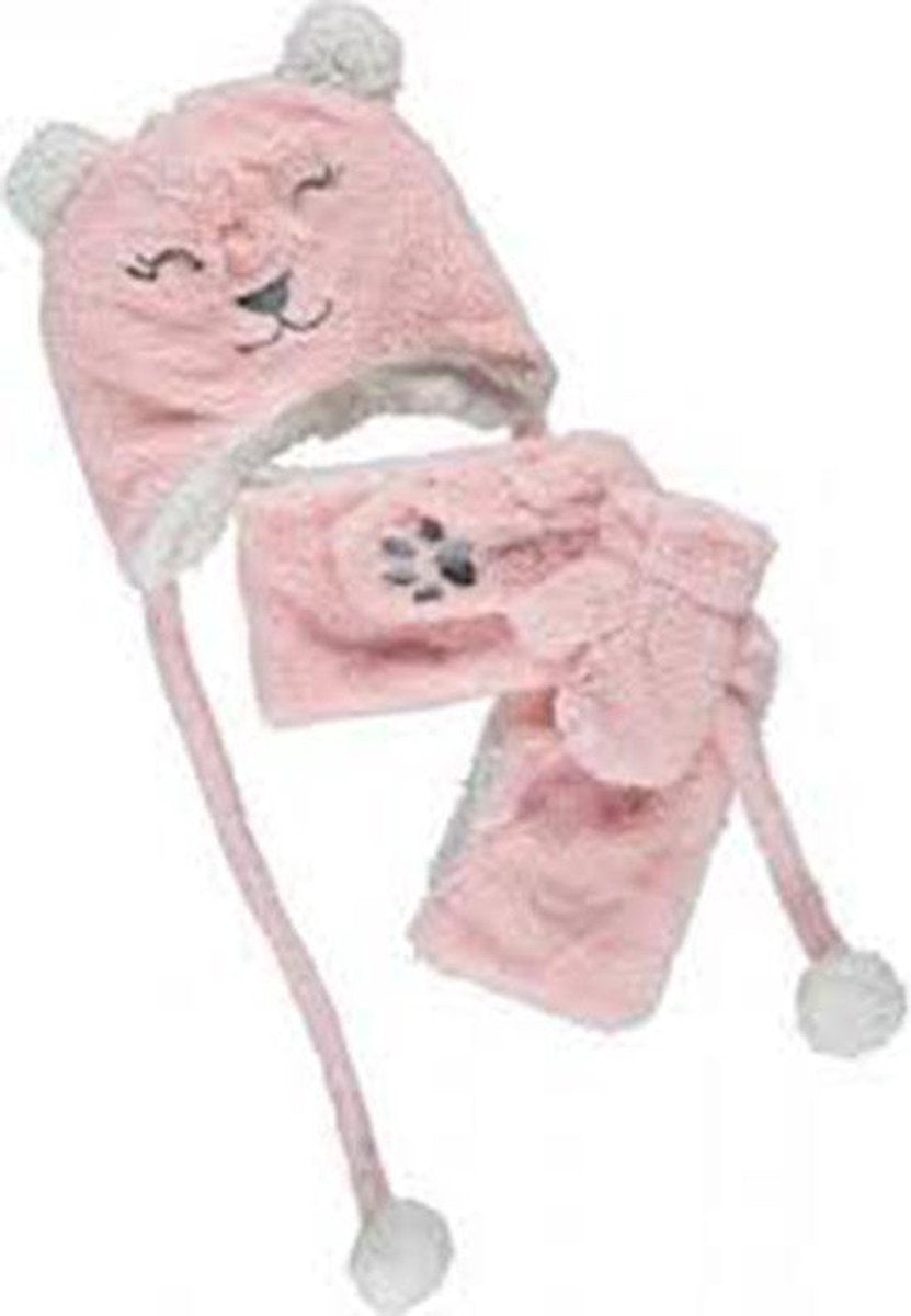 Sarlini sjaal muts handschoenen roze poes