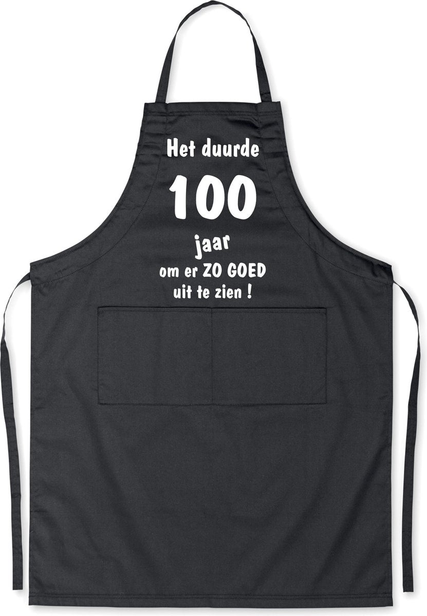 Mijncadeautje - Luxe Keukenschort - Het duurde 100 jaar - Unisex - Zwart - Leeftijd
