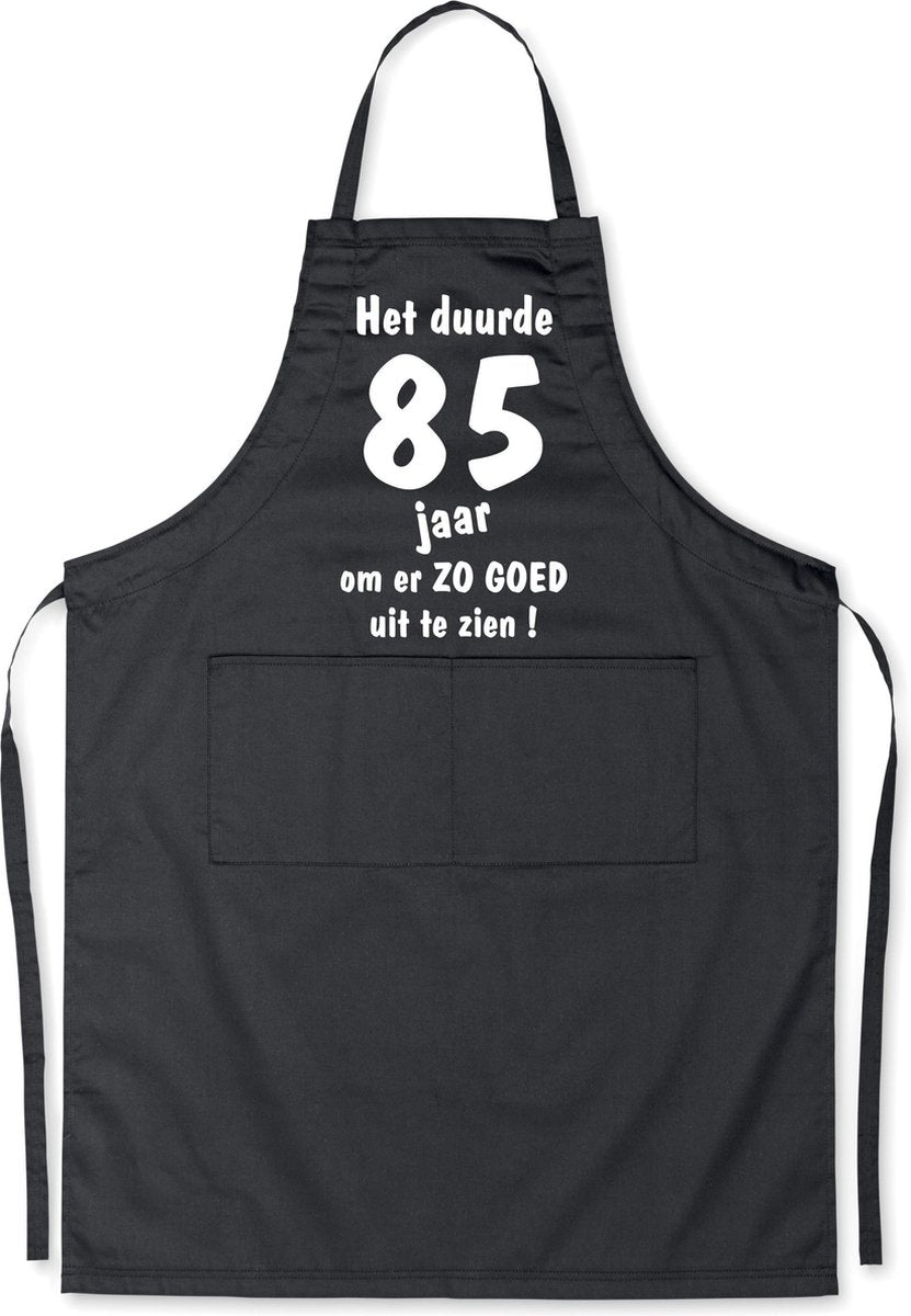 Mijncadeautje - Luxe Keukenschort - Het duurde 85 jaar - Unisex - Zwart - Leeftijd
