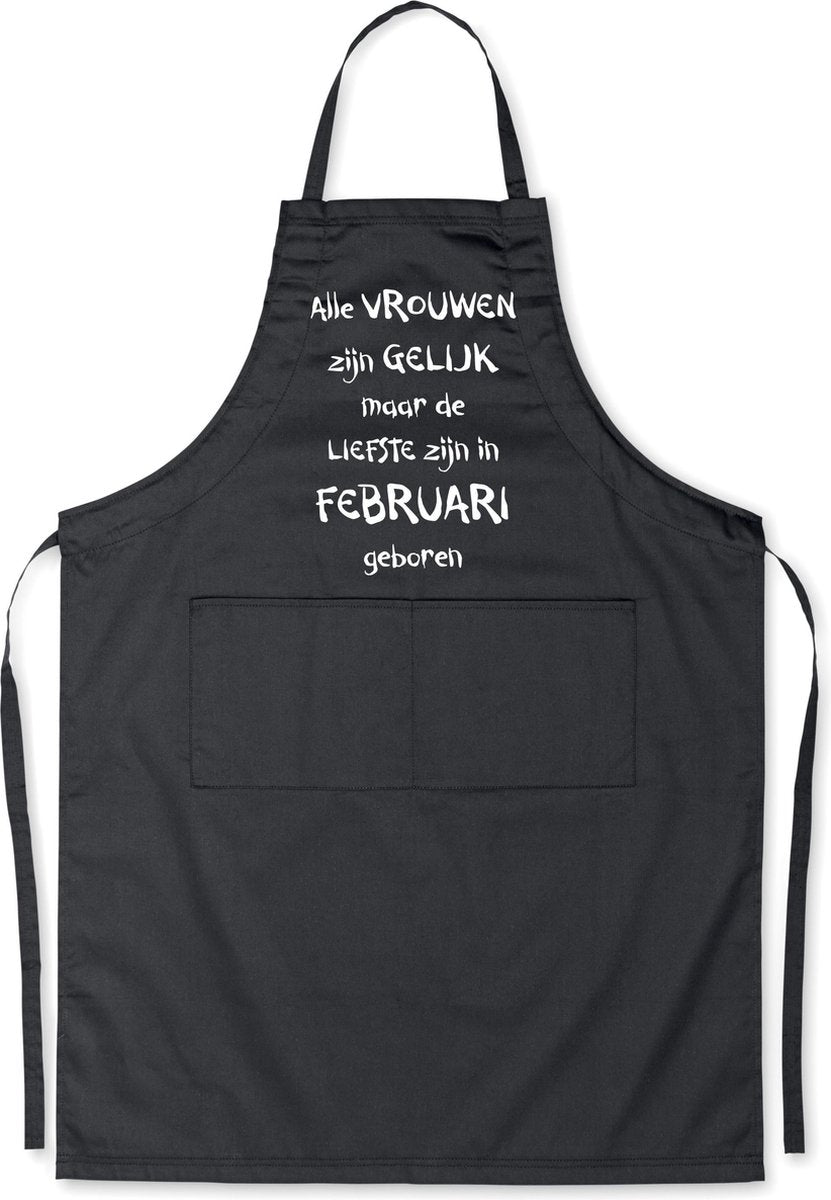 Mijncadeautje - Luxe schort - zwart - Alle vrouwen zijn gelijk - februari