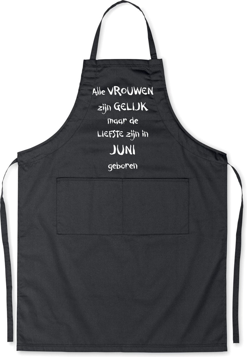 Mijncadeautje - Luxe schort - zwart - Alle vrouwen zijn gelijk - juni