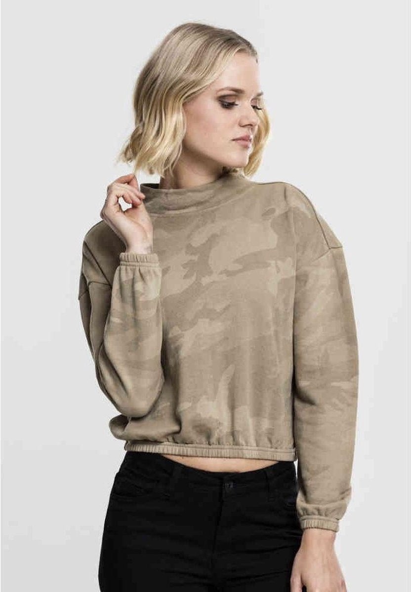 Urban Classics Crop Sweater/Trui -S- Camo Turtleneck Crew Beige