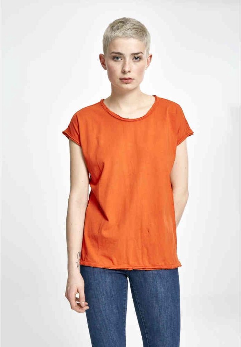 Urban Classics Dames Tshirt -M- Pigment Dye Cut Open Oranje