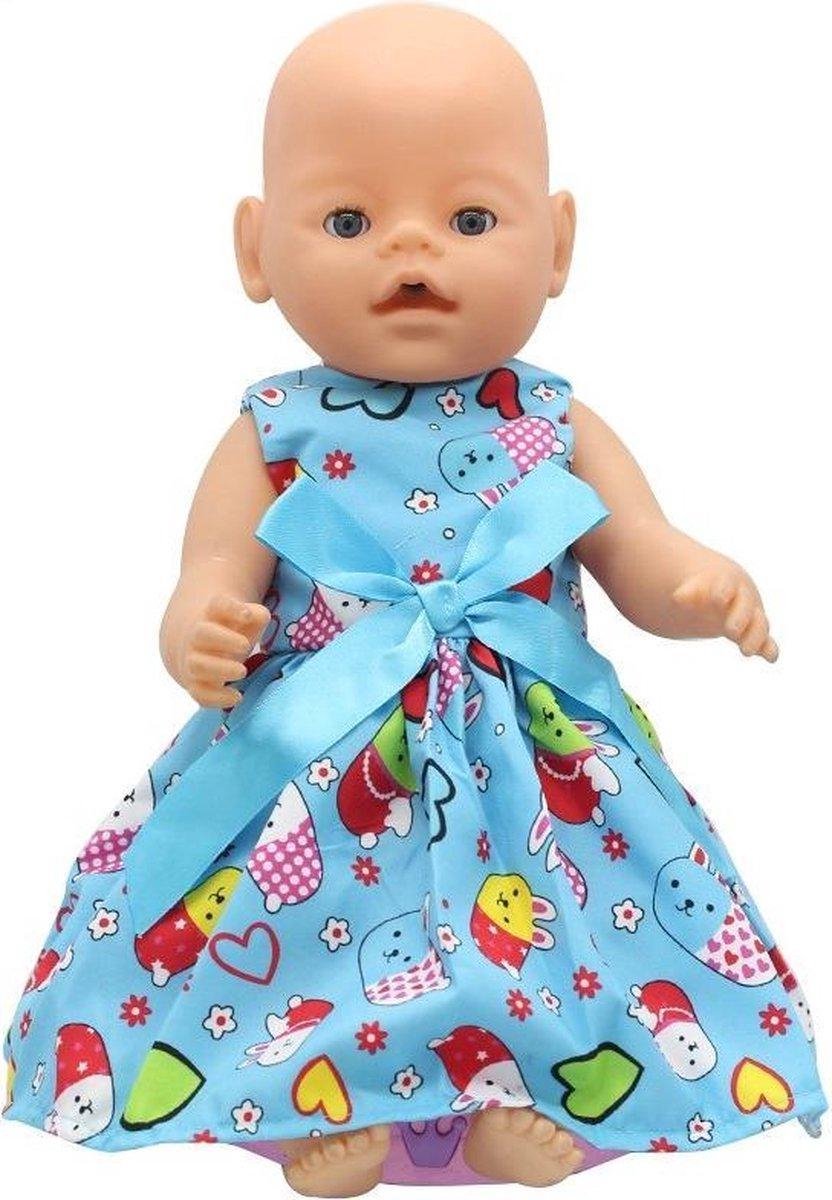 Dolldreams - Poppenkleding: Blauw jurkje met strik geschikt voor babypop zoals Baby Born - Met Molang konijn