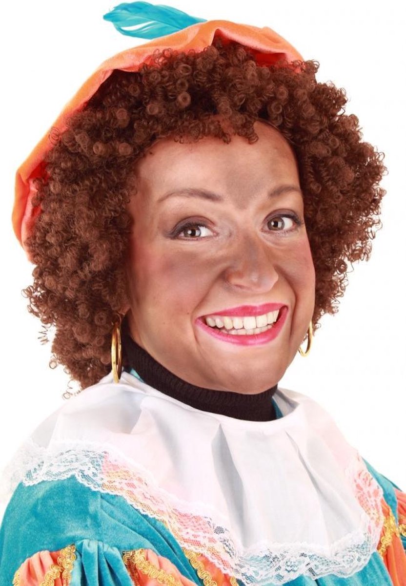 Pieten pruik bruin incl. haarnetje - Piet Sinterklaas pietenpruik