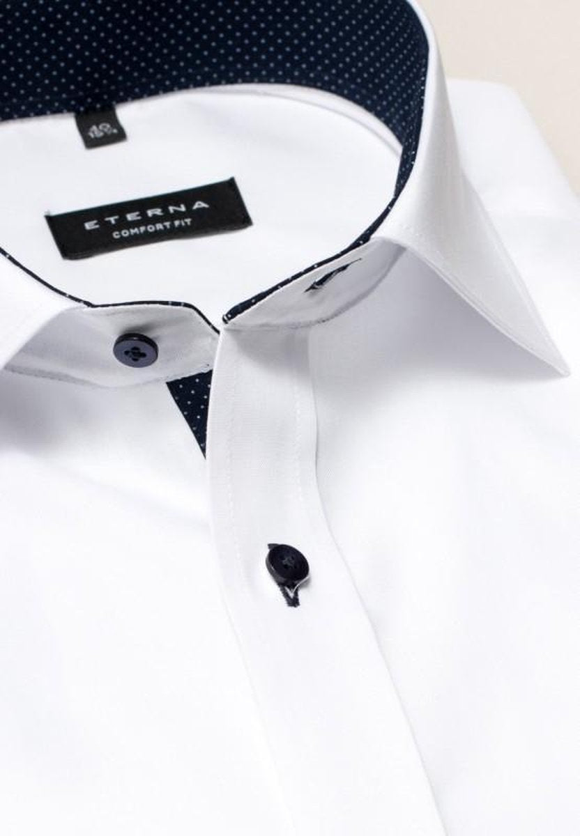 ETERNA comfort fit overhemd - fijn Oxford heren overhemd - wit (blauw gestipt contrast) - Strijkvrij - Boordmaat: 47